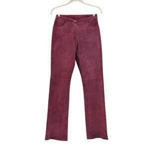 BEBE | Purple Suede Leather Straight Cigarette Leg Zip Hem Pants Western Chic 4